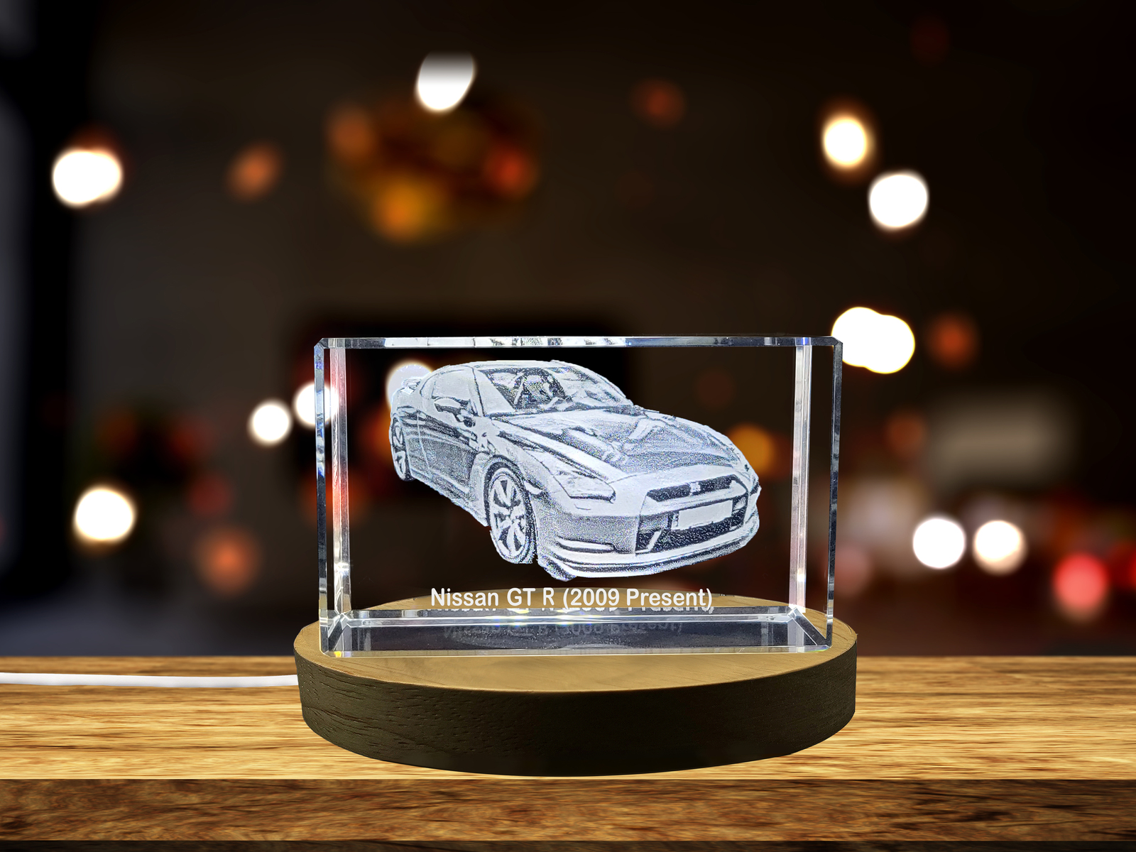 LED Base included | Supercar Icon: Nissan GT-R (2009–Present) - 3D Engraved