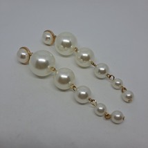 Pearl Earrings Linked Dandle Drop Studs White and gold - £6.22 GBP