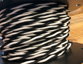 Cloth Covered Cable-Black &amp; white 2-wire twisted vintage light fabric - £1.07 GBP