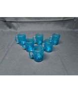 BEAUTIFUL OLD Set 6 Hand Blown Glass Cup Mug Turquoise Swirl Applied Han... - $27.32 CAD