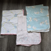 Vintage Baby Blanket lot Cotton Crochet Trim Animals Nursery Ducks Lamb Bears - £35.30 GBP