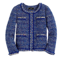 NWT J.Crew Lady Jacket in Cobalt Rainbow Tweed Braided Trim Fringe 2P $248 - £114.59 GBP