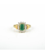 Solid 18K Yellow Gold Ring, Classic Emerald Diamond Gold Ring, May Birth... - £1,367.56 GBP