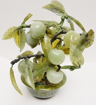 Vintage Asian Chinese Bonsai Tree Jade Leaf Fruit Apple Peach in Jade Planter 7&quot; - £99.10 GBP