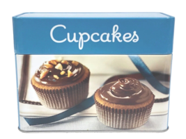 Cupcakes Recipe Card Tin w 99 Recipes in 5 Sections Hinged Lid 6.5&quot; x 5&quot;... - £11.47 GBP