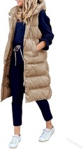 new Women&#39;s Hooded Quilted Padded Sleeveless Jacket Vest sz S gilet khaki beige - £35.53 GBP
