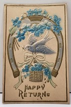 Happy Returns Bird Horseshoe Heavy Embossed Airbrushed Postcard D19 - £3.96 GBP