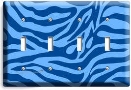 Blue Zebra Animal Prints Stripes Light 4 Gang Switch Wall Plates Room Home Decor - £14.54 GBP