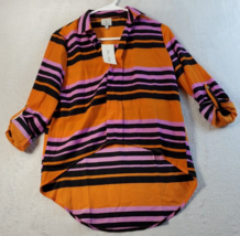 Hot &amp; Delicious Blouse Top Womens Size Medium Multi Striped Long Sleeve Collared - £11.72 GBP
