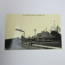 Train Postcard Danville Indiana Big 4 Railroad Station Photo Antique Lit... - £15.68 GBP