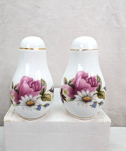 Vintage Bone China Salt and Pepper Shaker Set Floral Design 3 1/2 Inch - $12.00