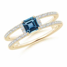 ANGARA Square Emerald-Cut London Blue Topaz Split Shank Ring (Grade-AA, Size-5) - £611.85 GBP