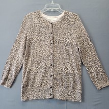 Loft Women Shirt Size S Brown Preppy Leopard Classic Buttons 3/4 Sleeve Knit Top - £9.98 GBP
