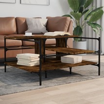 Industrial Rustic Smoked Oak Wooden Coffee Table With Open Storage Shelves Wood - £191.50 GBP
