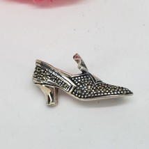 Vintage FAS Sterling Silver Marcasite Shoe Brooch Pin 7g - $22.95