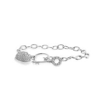 Precious Stars Silvertone Cubic Zirconia Heart and Key Ladies Bracelet - £27.34 GBP