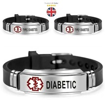 Diabetes Diabetic Type 1 2 Medical Alert Bracelet, Wristband Stainless S... - £6.99 GBP