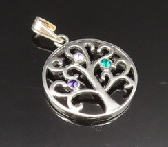 925 Silver - Vintage Amethyst Kunzite &amp; Emerald Tree Of Life Pendant - PT21152 - £24.06 GBP
