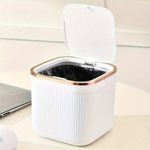 Modern Square Mini Trash Can, White with Gold Trim, Plastic Desktop Wast... - $378.90 MXN