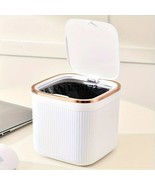 Modern Square Mini Trash Can, White with Gold Trim, Plastic Desktop Wast... - $373.49 MXN