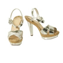 Christian Louboutin La Falaise Silver Leather and Cork Platform Heels Sa... - $197.01