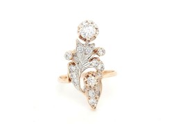 14k Rose Gold Vintage Diamond Flower Ring 1.00ct - £705.28 GBP