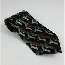 J. Ferrar Black Tie With Silver &amp; Brown Wavy Zig Zag Designs - £10.07 GBP