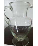 Vintage ~ Clear ~ Etched Glass ~ Pitcher ~ 4&quot; Dia @ Bottom x 8.5&quot; Tall - €42,80 EUR