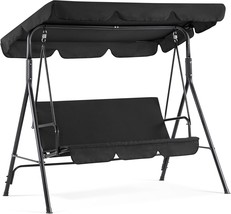 Mcombo 3-Person Outdoor Patio Swing Chair, Convertible Canopy Hanging, Black - $144.29