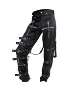 Gothic Zipper Pant Mens Black Buckle Straps Bondage Pant EMO Disco Cotto... - $128.00