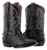Boys Toddler Kids Black Crocodile Tail Print Western Leather Cowboy Boots Rodeo - £44.09 GBP