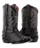 Boys Toddler Kids Black Crocodile Tail Print Western Leather Cowboy Boot... - £43.71 GBP