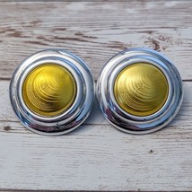 Vintage Clip On Earrings -Statement 1 &amp; 5/8&quot; Large Metallic Yellow &amp; Sil... - $16.99