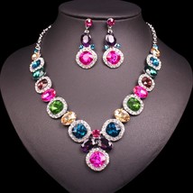 Fashion Austrian Crystal Jewelry Sets Silver Color Bridal Necklace Earrings Sets - £19.86 GBP