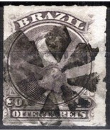 ZAYIX 1877 Brazil 64 used 80r slate-violet Emperor Don Pedro rouletted 0... - $18.00