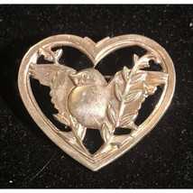 VINTAGE CORO STERLING SILVER HEART &amp; BIRD BROOCH PIN. SKY - $713.82 MXN