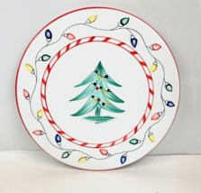 Christmas Cake Plate Present Tense Twinkle Kim Morgan Hand Painted Italy 12.5&quot; - £54.79 GBP