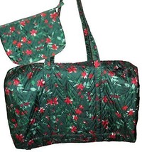 Green Floral Quilted Large Zip Tote Duffle Weekend Bag -Bonus Cosmetic C... - $24.99