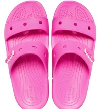 Crocs Hot Pink Classic Sandals Slip-On Comfort &quot;CROCS&quot; Charm Wm&#39;s 11 NWT - £32.14 GBP