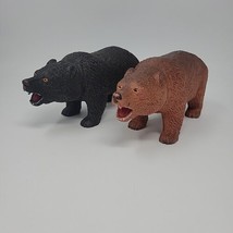 Bear Figure Lot of 2 Large Black Brown Plastic 9&quot; Nature Wildlife Toy 1997 - $18.69