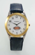 Fossil Reloj Hombre Super Bol Xxx Blanco Inoxidable Plata Oro Cuero Azul Cuarzo - £31.76 GBP