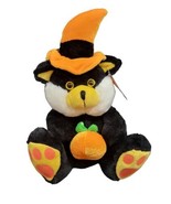 Vintage King Plush Black &amp; White Bear Stuffed Toy Holding Pumpkin 11&quot; Si... - $262.93 MXN