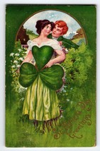 St Patrick&#39;s Day Postcard Ullman 157 Lady In Clover Shaped Victorian Dress 1912 - £34.76 GBP