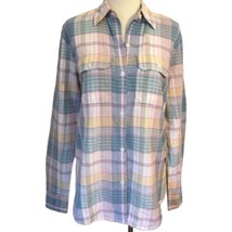 CHAPS Linen Blend Shirt S Womens Button Up Shacket Blouse Rustic Pastel Plaid - £19.93 GBP