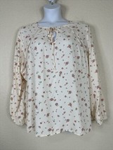 NWT Como Vintage Womens Plus Size 3X Pink Floral Tie Neck Top Long Sleeve - £20.57 GBP