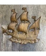 Brass Sailing Ship Vintage Wall Art 15 x14 inches nautical boat ocean la... - £35.04 GBP