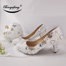BaoYaFang Women wedding shoes with matching bags High heels platform shoes Peaco - £143.76 GBP