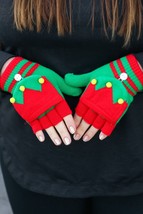 Red &amp; Green Elf Fingerless Gloves with Convertible Mittens - $8.59