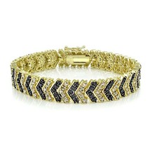 1.50Ct Simulated Black Onyx Chevron Tennis Bracelet in 14k Yellow Gold Plated 7&quot; - £114.62 GBP