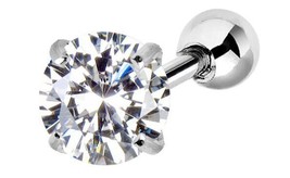 Stainless Steel Tragus with Round 6x4 mm CZ Crystal - £9.59 GBP